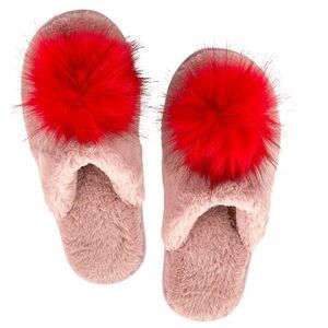 Bella Sleep Spa Plush Pom Slippers Blush Red Size Small